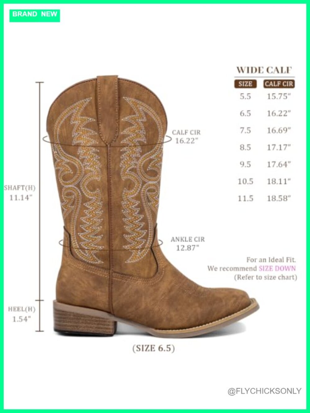 Extra Wide Calf Cowboy Boots Square Toe Faux Leather Western Women's - Picture 4 of 6